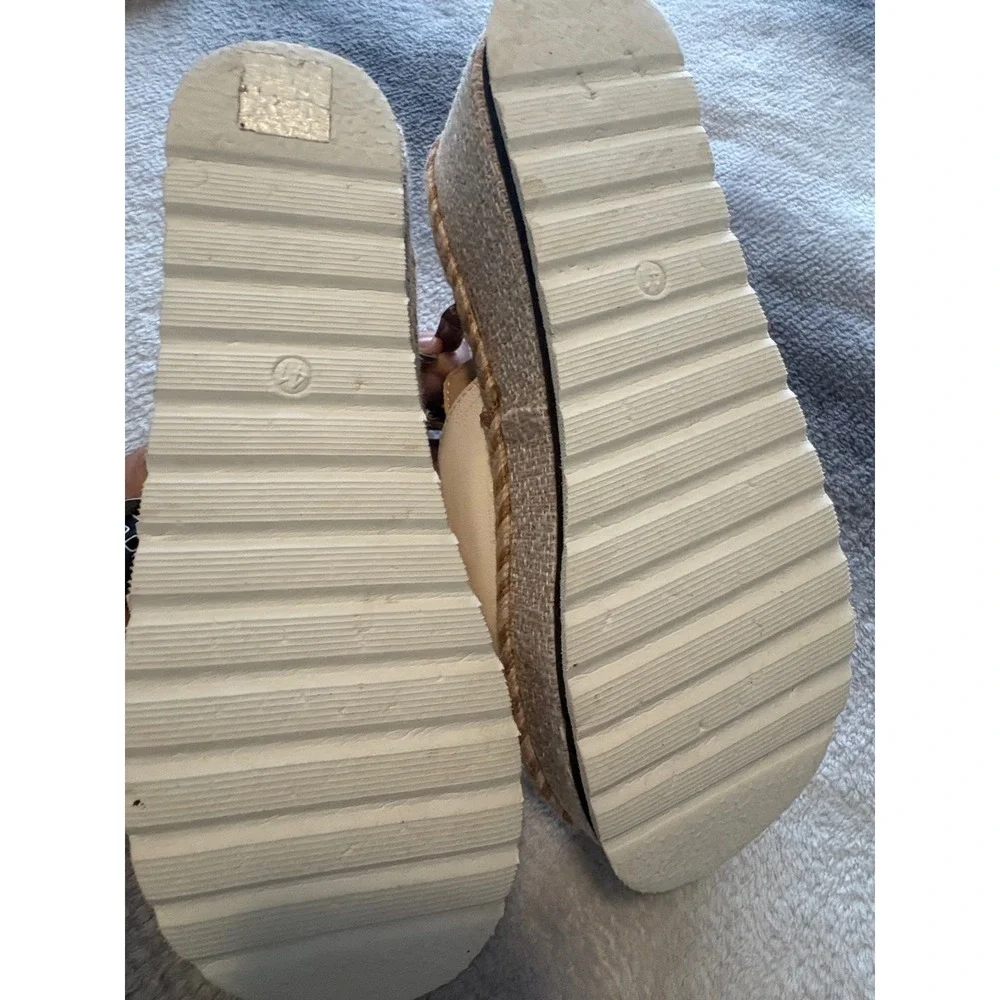 Cream Brown Espadrille Platform Wedge Sandals Mules Size 9 CN 41 Summer Boho